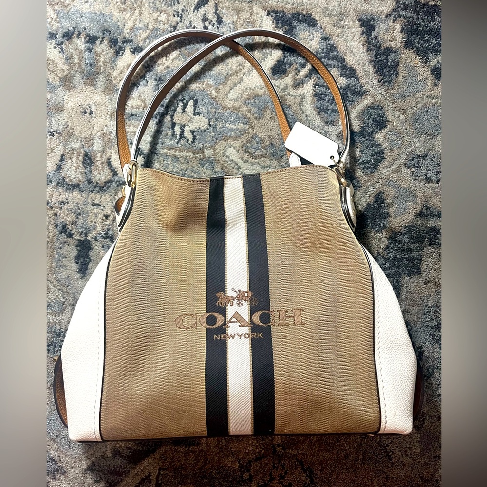 Authentic COACH Horse & Carriage Brown Tote Logo Canvas Handbag Leather Purse